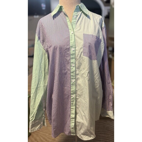 Solid And Striped Oxford Tunic Purple And Green Size Medium - Picture 1 of 7